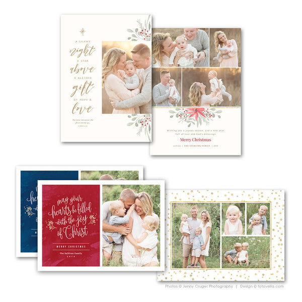 Christian Themed Christmas Photo Card Template Bundle For Photographers - FAITHFUL BLESSINGS - 1596
