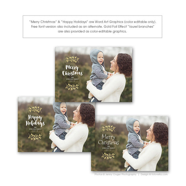 Holiday Photo Card Photoshop Template - 7x5 Horizontal Card - For Photographers - TIDINGS - 1597