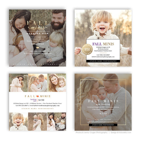 Fall Mini Session Marketing Templates - 4 Piece Bundle - Digital Marketing Templates - FALL MODERN MINIS - 1566