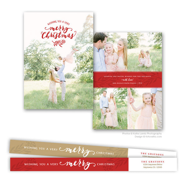 Holiday Photo Card Template - Christmas Card Template - For Photographers - Photoshop Required - VERY MERRY - 1599