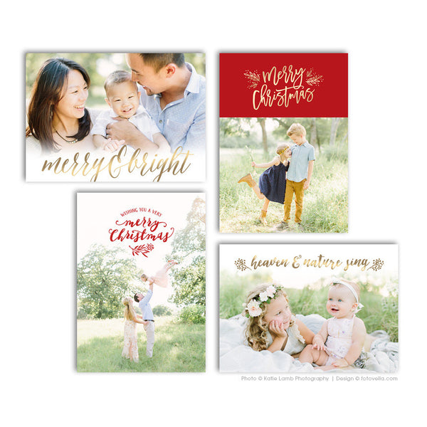 Holiday Photo Card Template Bundle - Four Christmas Card Templates - For Photographers - Photoshop Required - 1602