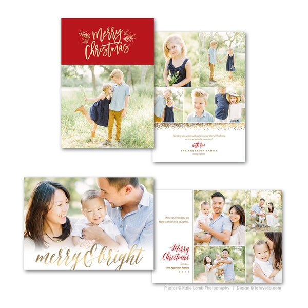 Holiday Photo Card Template Bundle - Four Christmas Card Templates - For Photographers - Photoshop Required - 1602