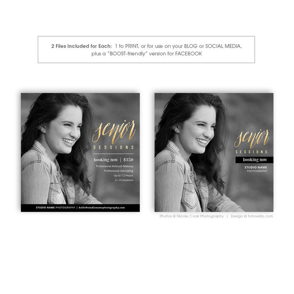 Senior Photography Marketing Template - Digital Marketing Card - MODERN SENIOR BUNDLE - 1576