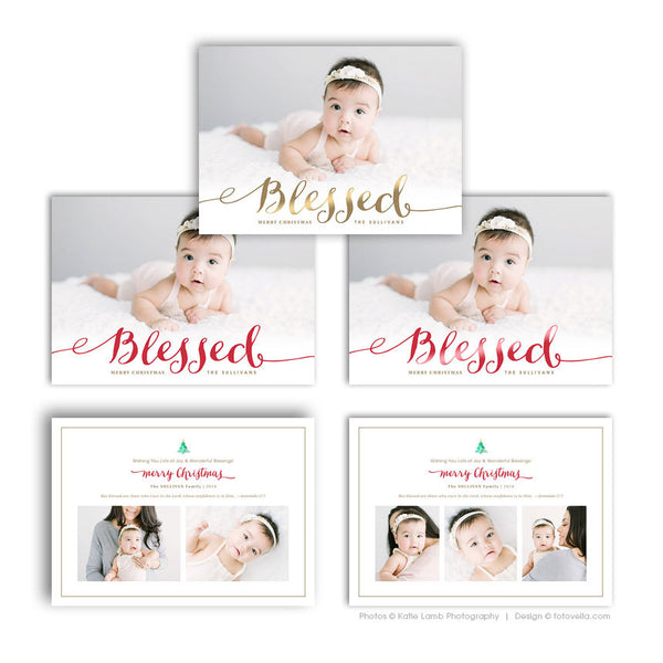 Christmas Photo Card - Photoshop Template For Photographers - BLESSED - 1611