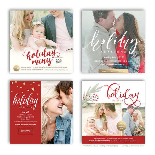 Holiday Mini Session Marketing Boards - Christmas Session Marketing Boards - Four Piece Bundle - HOLIDAY JOY BUNDLE - 1584