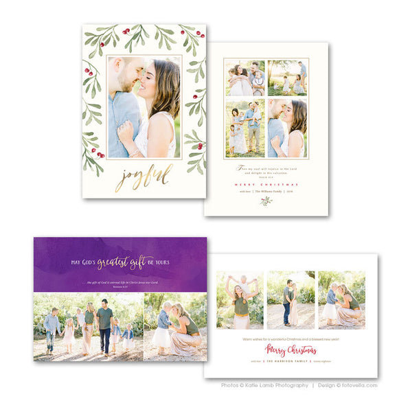 Christian Christmas Cards - Four Template Bundle For Photographers - Photoshop Required - BLESSED SEASON - 1607