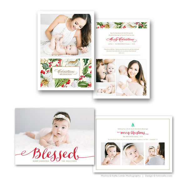 Christian Christmas Cards - Four Template Bundle For Photographers - Photoshop Required - BLESSED SEASON - 1607