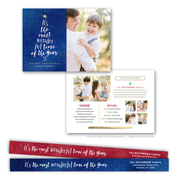 Christmas Photo Card Template - Holiday Year In Review Newsletter Card Template - For Photographers - Photoshop Required - WONDERFUL - 1588