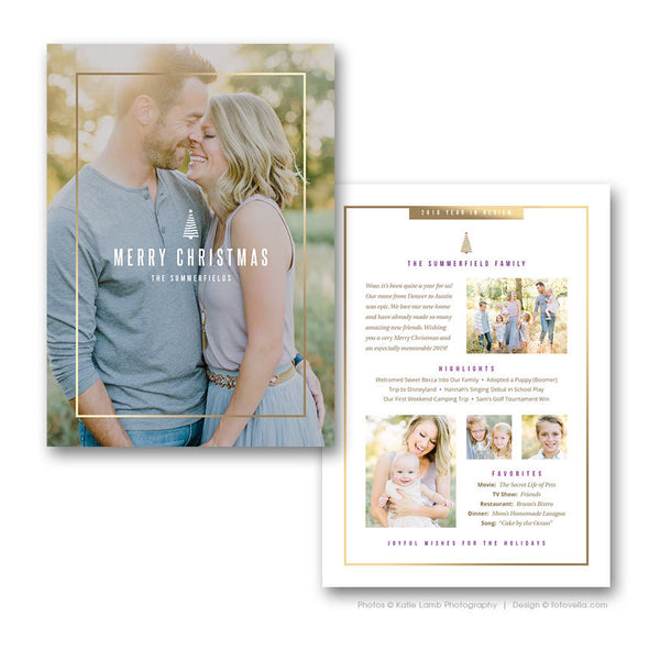 Modern Christmas Photo Card Template - Modern Holiday Year In Review Newsletter Card Template - Photoshop Required - MODERN MERRY - 1589
