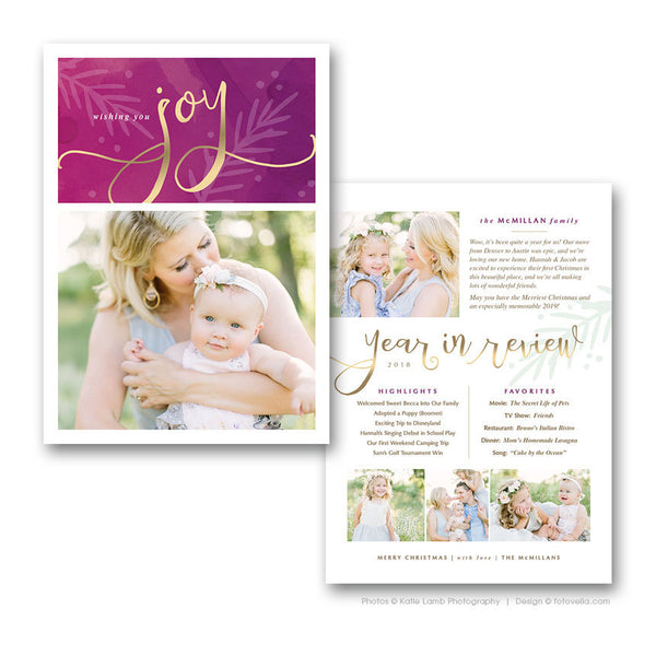Holiday Photo Card Newsletter Template - Modern Design For Photographers - Photoshop Required - JOY - 1590