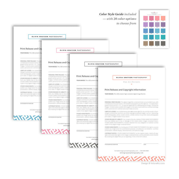 Photographer Print Release Template - Photography Print Release Copyright Guide 5x7 Photoshop Template - OLIVIA - 1629