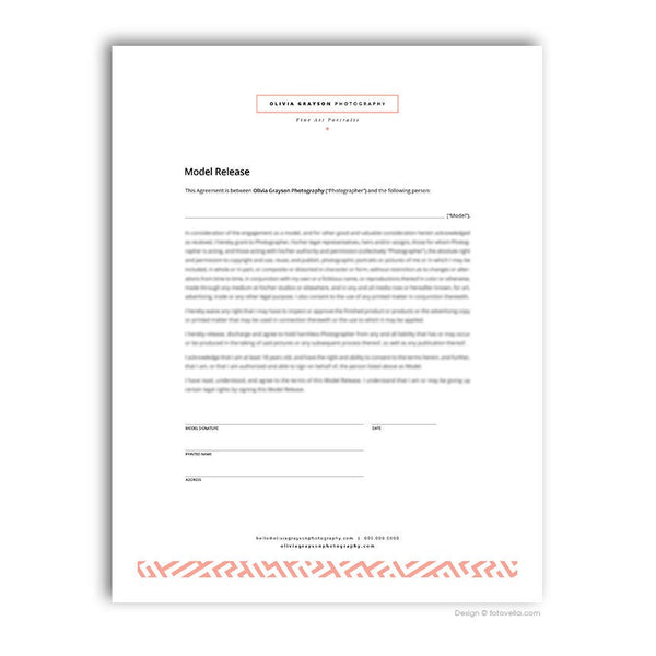 Photographer Model Release Photoshop Template - OLIVIA - 1630