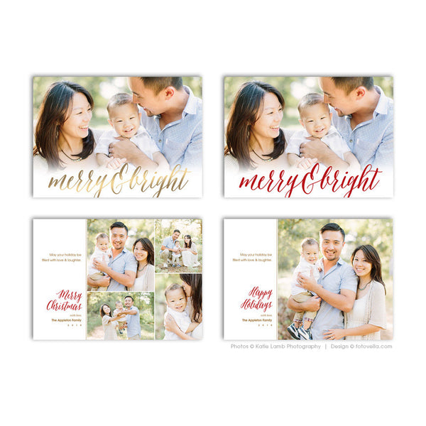 Holiday Photo Card Template - Christmas Card Template - For Photographers - Photoshop Required - MERRY & BRIGHT - 1600