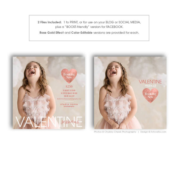Valentine's Day Mini Session Marketing Template |  Digital Social Media Marketing Board - Valentine's Sessions Promo Card - HEARTFELT 2 - 1634