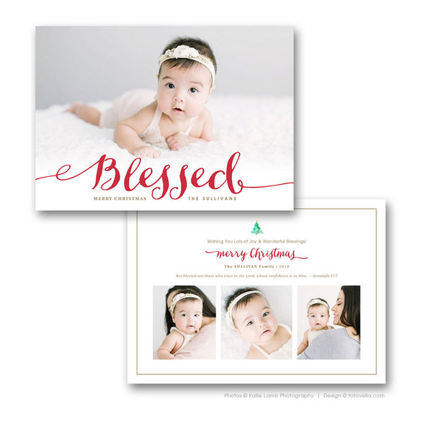 Christmas Photo Card - Photoshop Template For Photographers - BLESSED - 1611