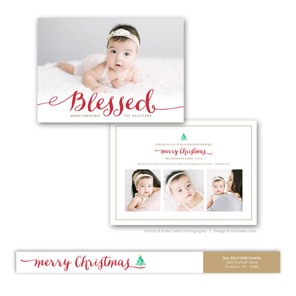 Christmas Photo Card - Photoshop Template For Photographers - BLESSED - 1611