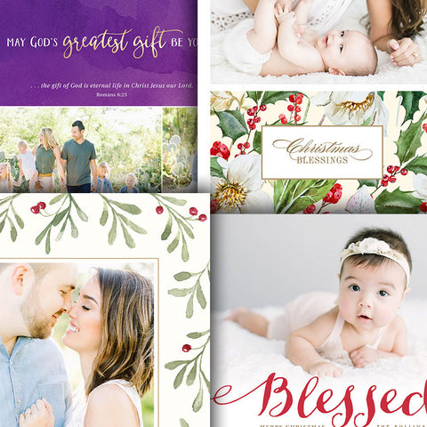 Christian Christmas Cards - Four Template Bundle For Photographers - Photoshop Required - BLESSED SEASON - 1607