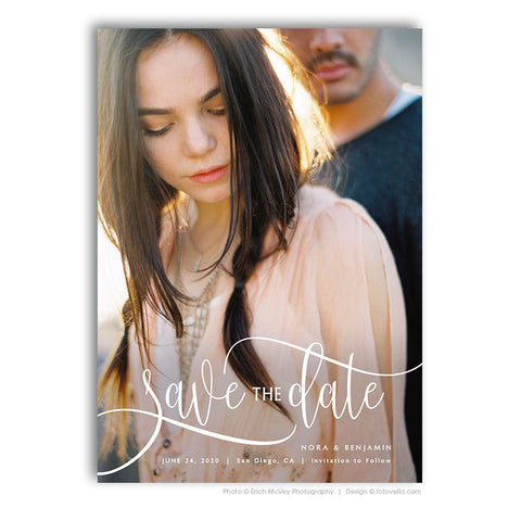 Save The Date Card Photoshop Template - Engagement Announcement Template - For Photographers - Photoshop Required - NORA & BENJAMIN - 1643