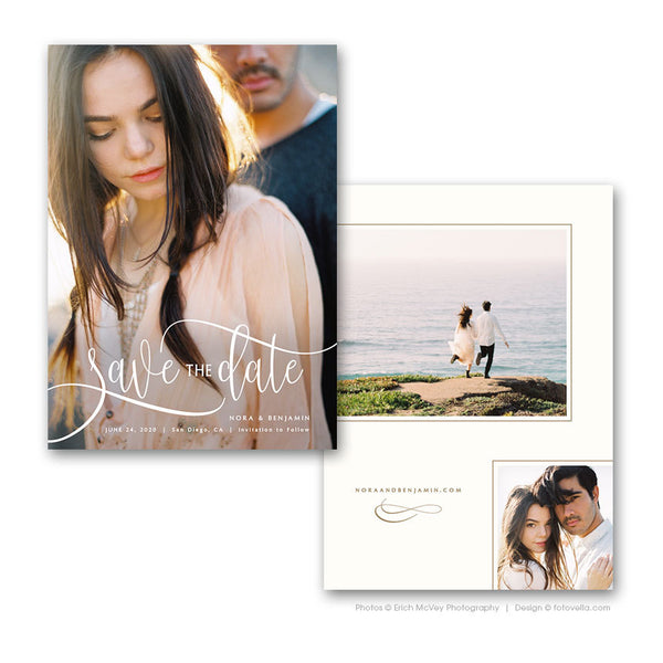 Save The Date Card Photoshop Template - Engagement Announcement Template - For Photographers - Photoshop Required - NORA & BENJAMIN - 1643