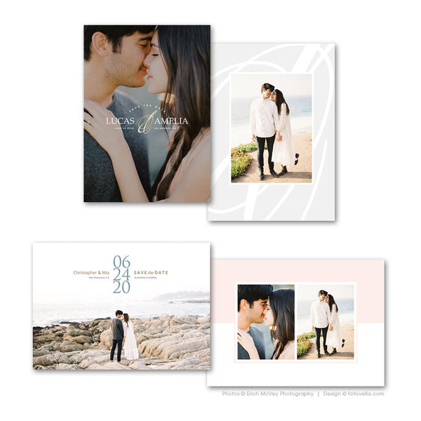 Save The Date Engagement Announcement Cards - 4 Piece Bundle - For Photographers - Photoshop Required - 1646