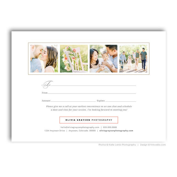 Free Photography Gift Certificate Template - OLIVIA - 1622