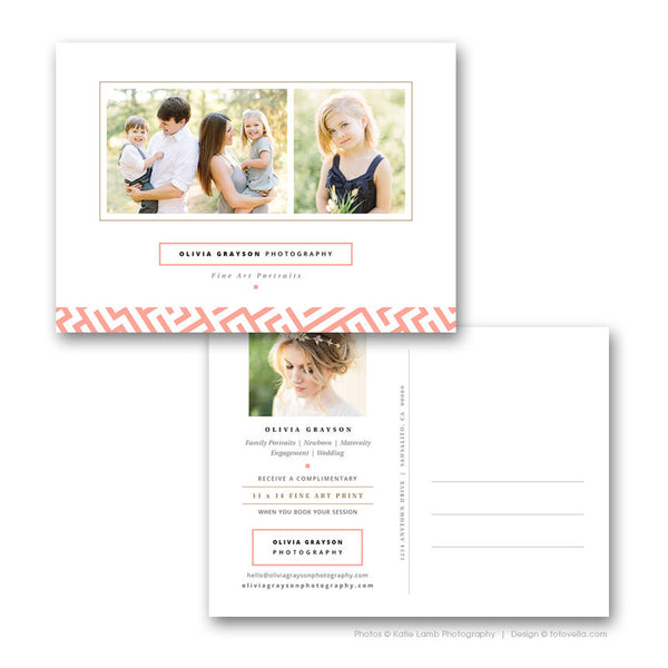 Photographer Post Card Photoshop Template - Photography 4x6 Marketing Postcard - OLIVIA - 1624