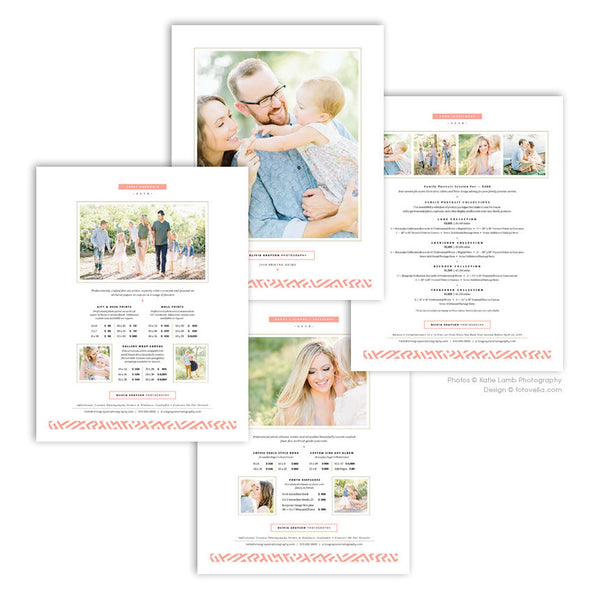 Family Photographer Pricing Guide - Four Piece Price List Template Set - 8.5x11 - OLIVIA - 1628