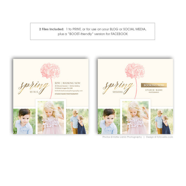 Spring Mini Session Digital Marketing Card - For Photographers - Photoshop Required - PASTEL BLOOMS - 1652