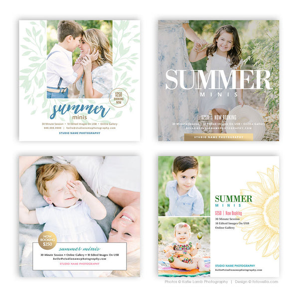 Summer Mini Session Marketing Templates - 4 Pack Bundle - SUMMER BREEZE - 1664 - PSD Templates