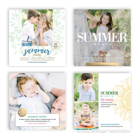 Summer Mini Session Marketing Templates - 4 Pack Bundle - SUMMER BREEZE - 1664 - PSD Templates