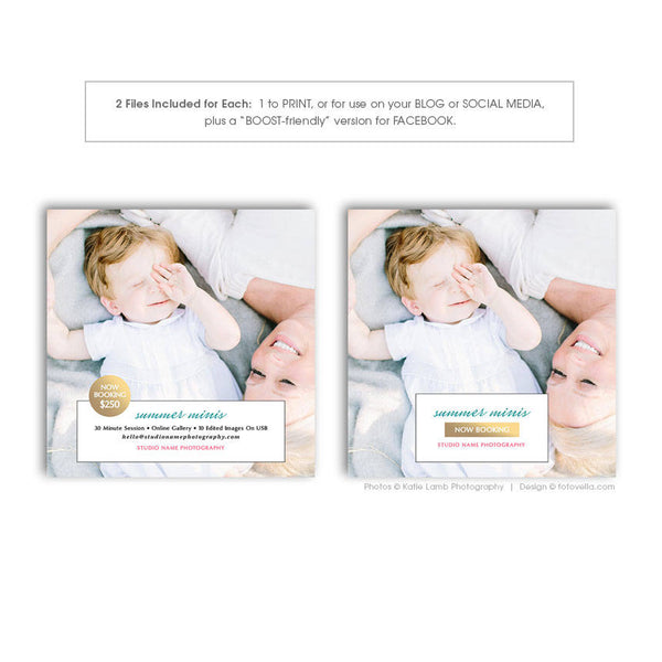 Summer Mini Session Marketing Templates - 4 Pack Bundle - SUMMER BREEZE - 1664 - PSD Templates