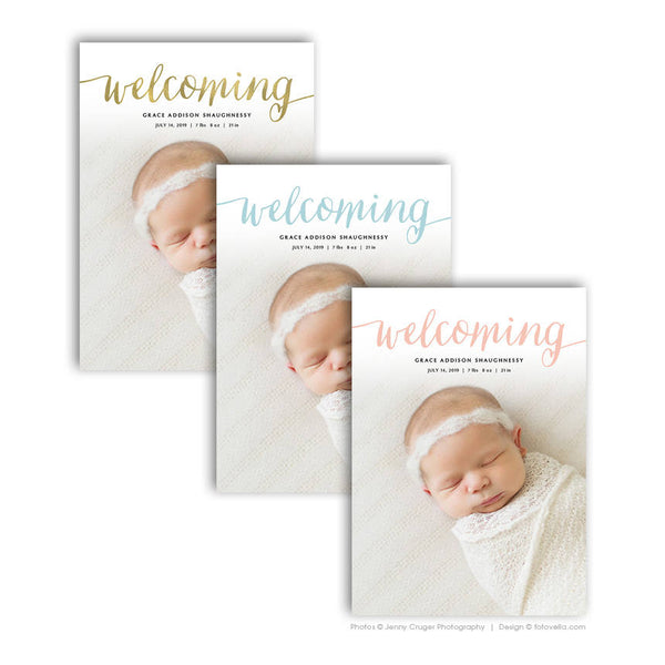 Birth Announcement Card Photoshop Template - 5x7 Photo Card Template - BABY GRACE - 1665