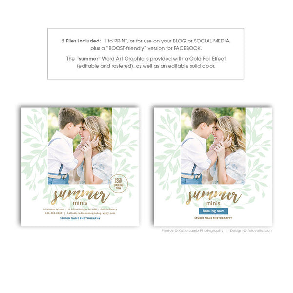 Summer Mini Photo Session Marketing Card - Digital Marketing Card - SUMMER BREEZE 1 - 1660