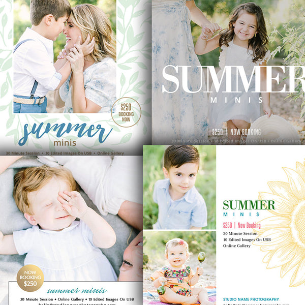 Summer Mini Session Marketing Templates - 4 Pack Bundle - SUMMER BREEZE - 1664 - PSD Templates