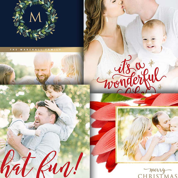 Christmas Photo Card Template Bundle - Photoshop Template for Pro Photographers - Four (4) Cards - 1676
