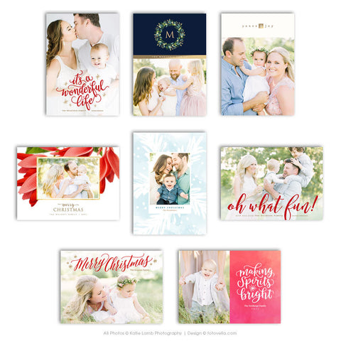 Christmas Photo Card Templates - 8 Card Bundle - Photoshop Templates for Photographers - 1683