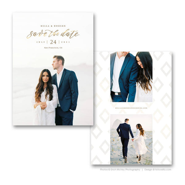Wedding Announcement - Save The Date Card Photoshop Template - For Photographers - Photoshop Required - BELLA & HUDSON - 1692