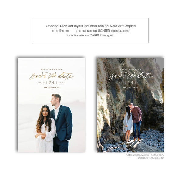 Wedding Announcement - Save The Date Card Photoshop Template - For Photographers - Photoshop Required - BELLA & HUDSON - 1692