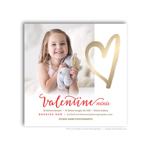 Valentine's Day Mini Session Marketing Template - Valentine's Sessions Digital Social Media Promo Card - PURE HEART - 1694