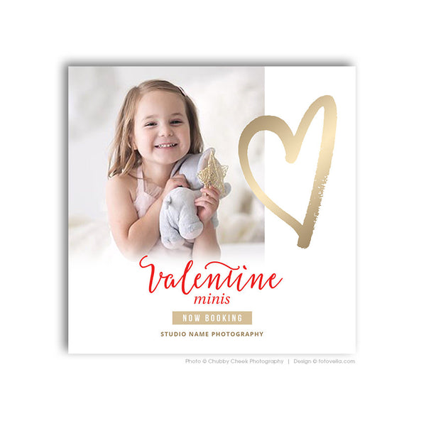 Valentine's Day Mini Session Marketing Template - Valentine's Sessions Digital Social Media Promo Card - PURE HEART - 1694