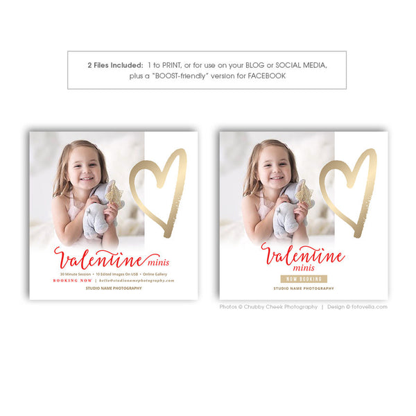Valentine's Day Mini Session Marketing Template - Valentine's Sessions Digital Social Media Promo Card - PURE HEART - 1694