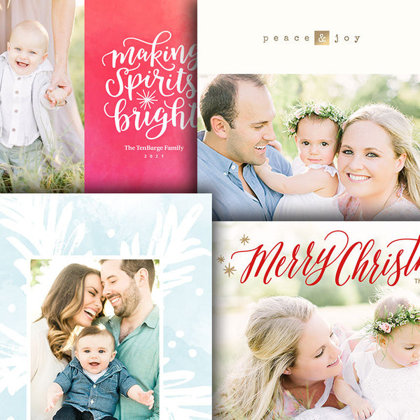 Christmas Photo Card Template Bundle - Photoshop Template for Photographers - Four (4) Cards - 1672