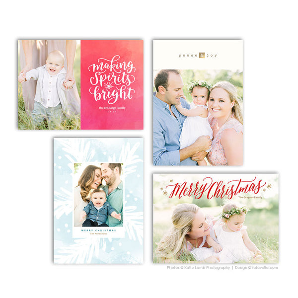 Christmas Photo Card Template Bundle - Photoshop Template for Photographers - Four (4) Cards - 1672