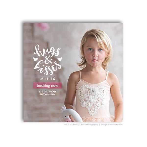 Valentine's Day Mini Session Marketing Template - Valentine's Sessions Digital Social Media Promo Card - HUGS & KISSES - 1695