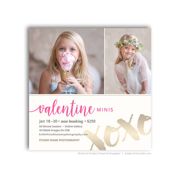 Valentine's Day Mini Session Marketing Template - Valentine's Sessions Digital Social Media Promo Card - XOXO - 1696