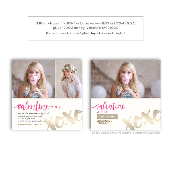 Valentine's Day Mini Session Marketing Template - Valentine's Sessions Digital Social Media Promo Card - XOXO - 1696