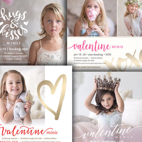 Valentine's Day Mini Session Marketing Templates - Valentine's Sessions Digital Social Media Promo Card - 4 PAK BUNDLE - 1698