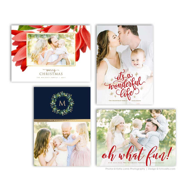 Christmas Photo Card Template Bundle - Photoshop Template for Pro Photographers - Four (4) Cards - 1676