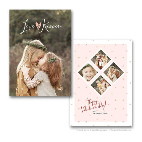 Valentine's Day Photo Card Template - For Photographers - Photoshop Required - LOVE & KISSES - 1704