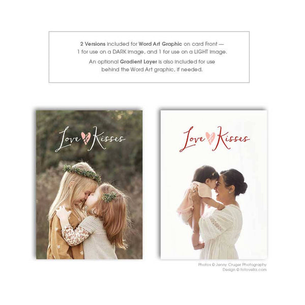 Valentine's Day Photo Card Template - For Photographers - Photoshop Required - LOVE & KISSES - 1704